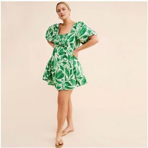 Anthropologie Maeve X Yukiko Noritake Women’s Square-Neck Green White Smocked Ba